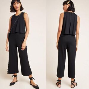 Anthropologie Freya Scalloped Cut Out Back Wide Leg Jumpsuit in Black Size 12